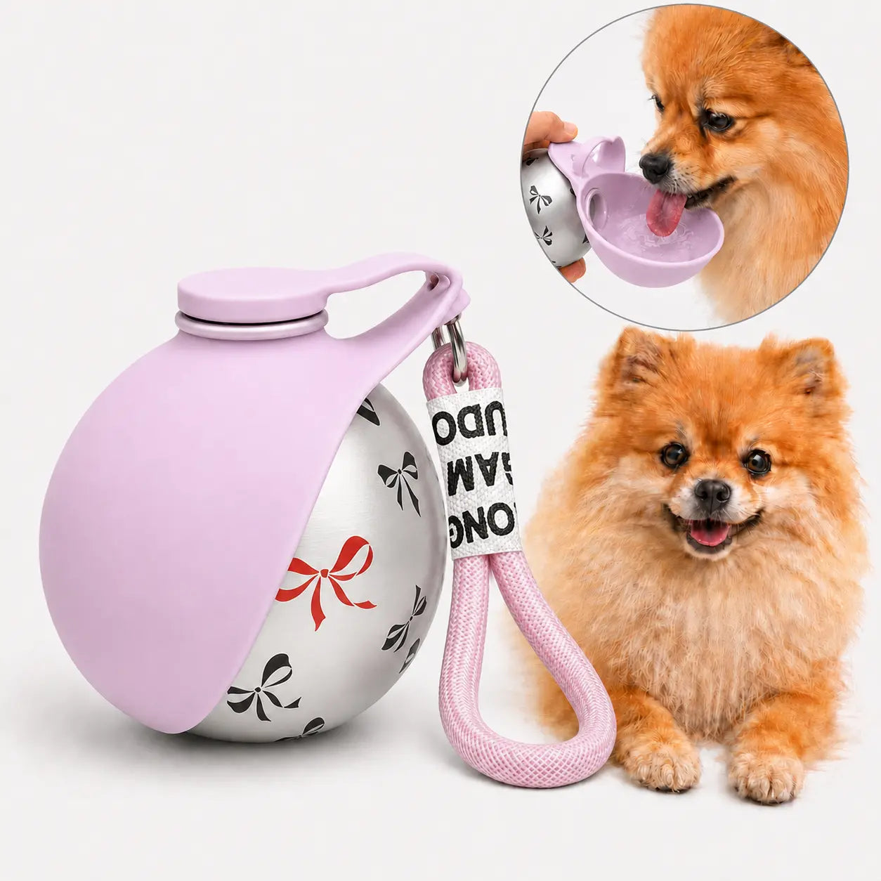 Stainless Steel Leak-Proof Pet Water Bottle with Integrated Drinking Basin - 285ml Ideal for Travel and Outdoor Activities