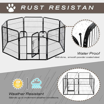 Heavy-Duty Metal Dog Playpen with Lockable Double Doors, Available in 4 to 16 Panels and Heights of 24", 32", and 40" for Indoor and Outdoor Use
