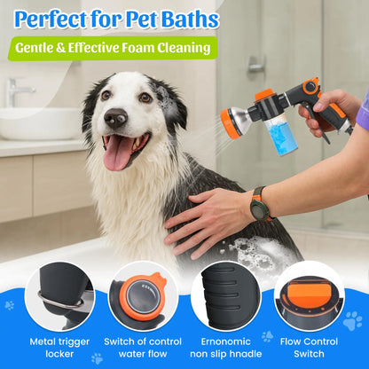 Professional Dog Washing Kit with Hose Attachment, Shampoo Sprayer, Drying Towel, Toothbrush, and Scrubber for Tub Use