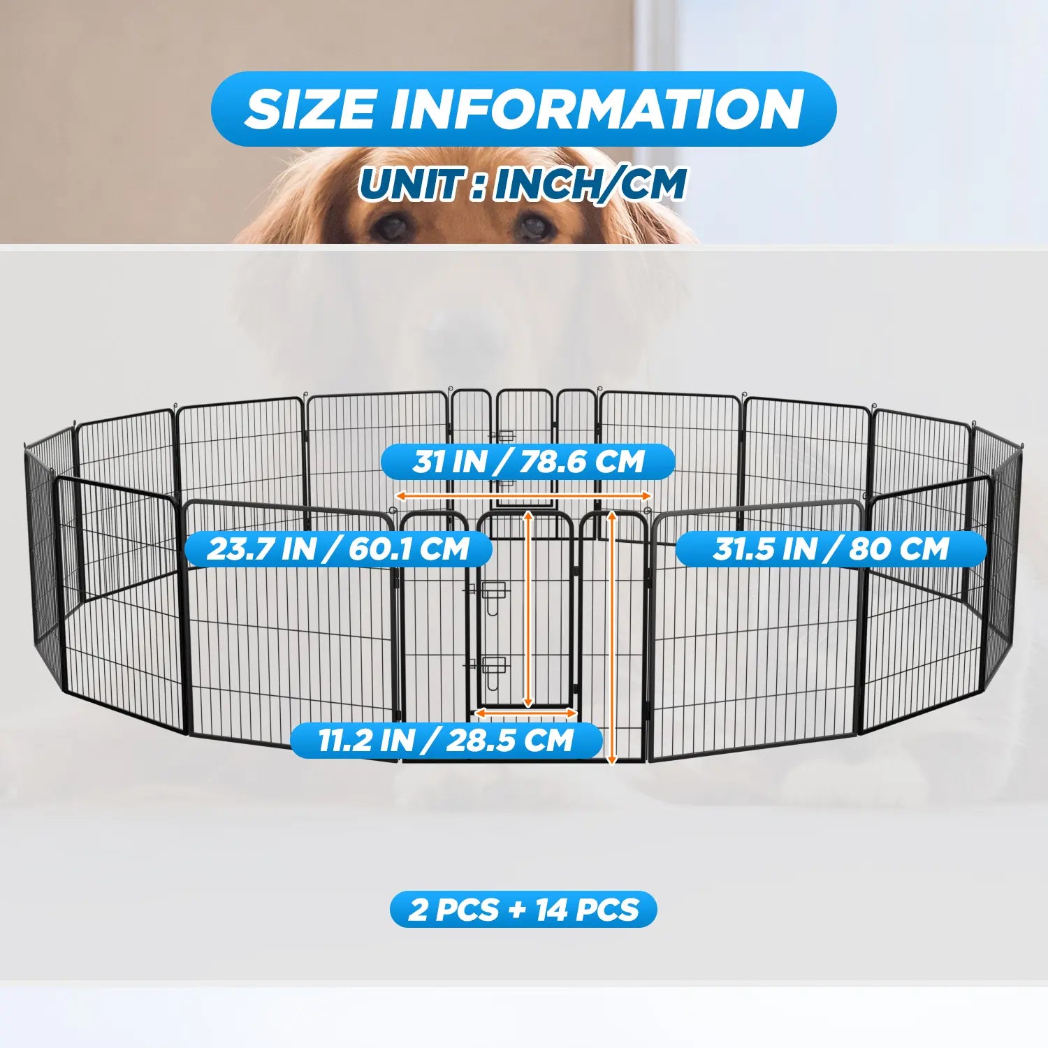 Heavy-Duty Metal Dog Playpen with Lockable Double Doors, Available in 4 to 16 Panels and Heights of 24", 32", and 40" for Indoor and Outdoor Use