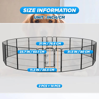 Heavy-Duty Metal Dog Playpen with Lockable Double Doors, Available in 4 to 16 Panels and Heights of 24", 32", and 40" for Indoor and Outdoor Use