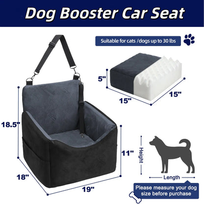 Luxury Memory Foam Dog Car Seat for Small to Medium Pets - Removable, Machine Washable, Adjustable Safety Leash, Soft Breathable Fabric, and Storage Pocket - Ideal for Travel in SUVs (Up to 30 lbs)