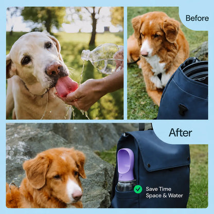 GMOX Portable Dog Water Bottle - Leak-Proof Dispenser with Integrated Bowl and Food Container, Made from Food-Grade Plastic for Outdoor Activities with Pets, Pink