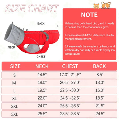 NACOCO Warm Dog Winter Coat - Padded Fleece Jacket Windproof Vest Reflective Stripe Large Dog Adjustable Clothes with Harness Snow Cold Weather Waterproof Outfit for Small Medium Large Dog