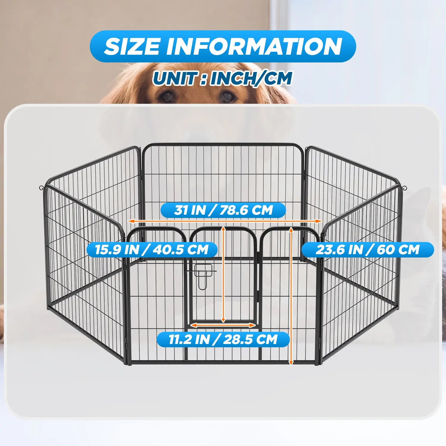 Heavy-Duty Metal Dog Playpen with Lockable Double Doors, Available in 4 to 16 Panels and Heights of 24", 32", and 40" for Indoor and Outdoor Use