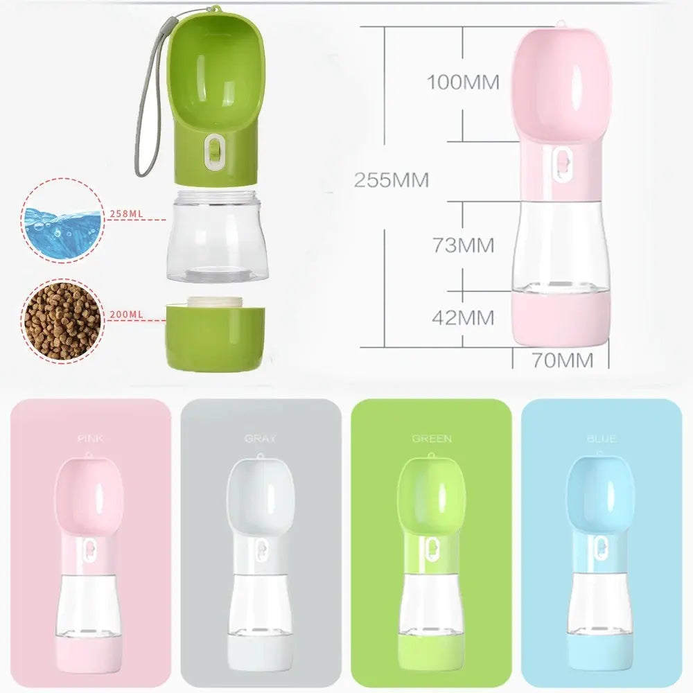 Portable Leak-Proof Pet Travel Water Bowl and Food Feeder, 258ML Water Capacity + 200ML Food Compartment, Easy to Clean and Detachable Design for Outdoor Adventures with Cats and Dogs