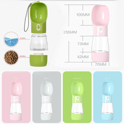 Portable Leak-Proof Pet Travel Water Bowl and Food Feeder, 258ML Water Capacity + 200ML Food Compartment, Easy to Clean and Detachable Design for Outdoor Adventures with Cats and Dogs