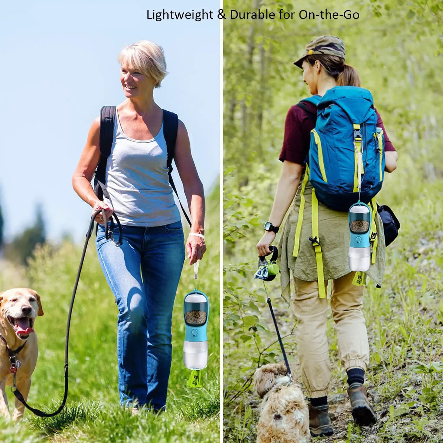 Portable Pet Water Bottle with Food Container for Dogs and Cats - Ideal for Hiking, Travel, and Outdoor Activities (19 Oz)