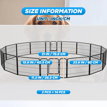 Heavy-Duty Metal Dog Playpen with Lockable Double Doors, Available in 4 to 16 Panels and Heights of 24", 32", and 40" for Indoor and Outdoor Use