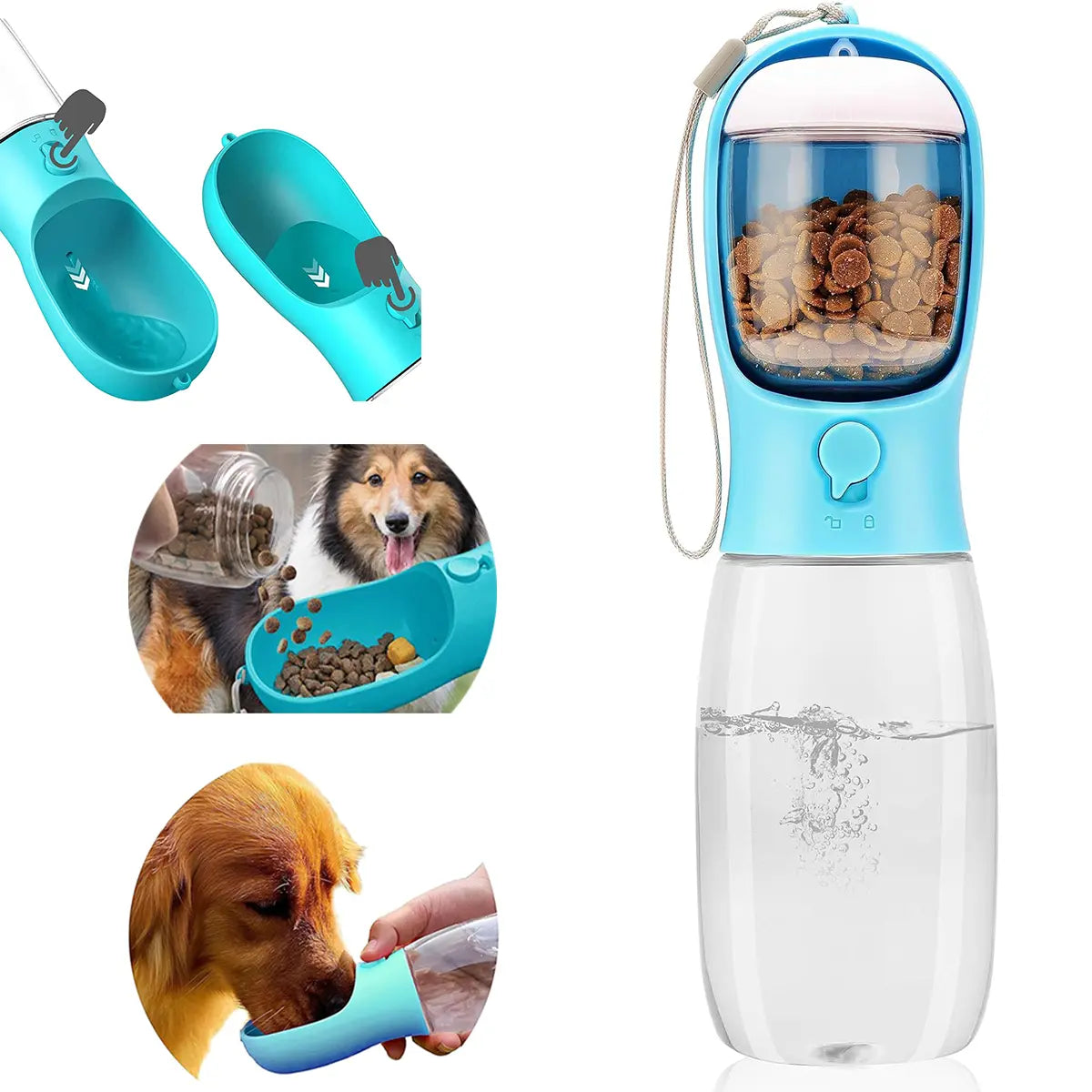 Portable Pet Water Bottle with Food Container for Dogs and Cats - Ideal for Hiking, Travel, and Outdoor Activities (19 Oz)