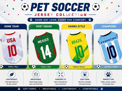 Pet Soccer Jersey Outfit - Cute Game Day Pet Shirt for Small, Medium Dogs & Cats Clothes