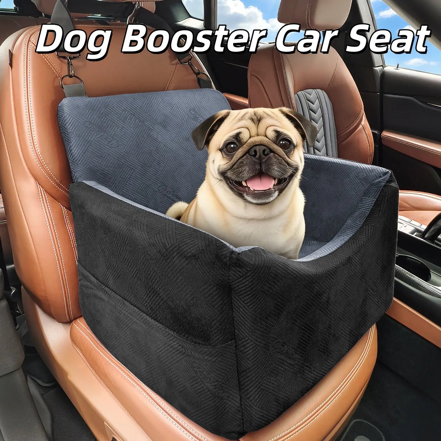 Luxury Memory Foam Dog Car Seat for Small to Medium Pets - Removable, Machine Washable, Adjustable Safety Leash, Soft Breathable Fabric, and Storage Pocket - Ideal for Travel in SUVs (Up to 30 lbs)