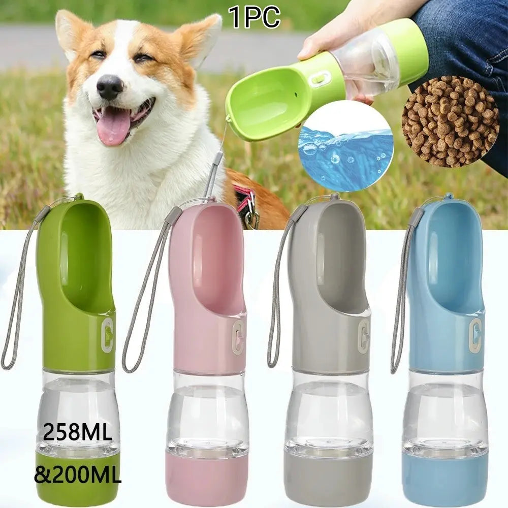 Portable Leak-Proof Pet Travel Water Bowl and Food Feeder, 258ML Water Capacity + 200ML Food Compartment, Easy to Clean and Detachable Design for Outdoor Adventures with Cats and Dogs