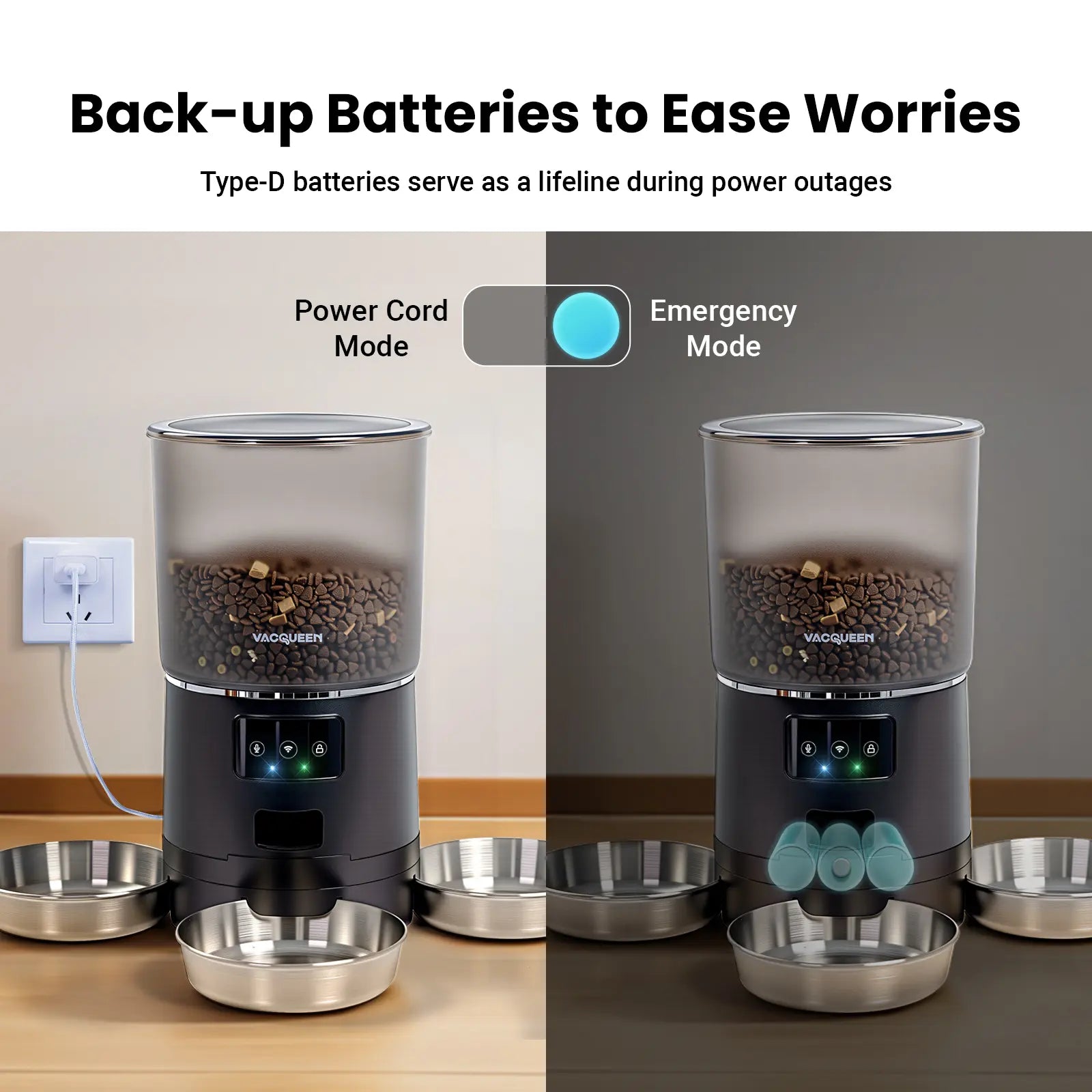 Vacqueen Smart Automatic Cat Feeder for Multiple Cats - Advanced Anti-Jam Technology, Dual-Effect Desiccant System, 6L Capacity with 10-Second Voice Recorder for Cats and Small Dogs