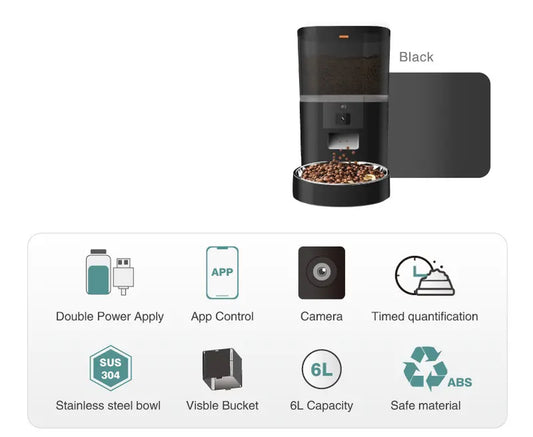 Automatic Smart Pet Feeder with Camera - App-Controlled Device for Dogs and Cats (4L/6L)